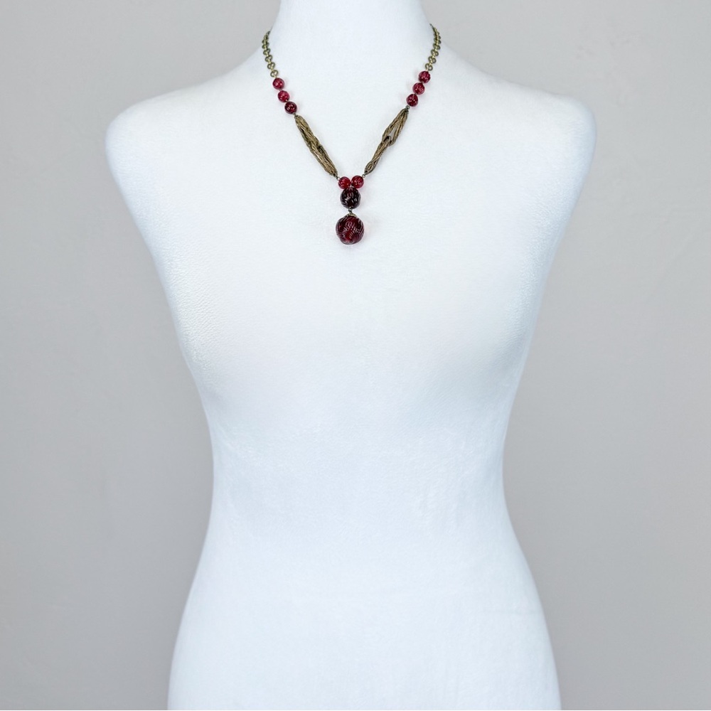 Vintage Louis Rousselet French Couture Red Glass Melon Bead Drop Chain Necklace - Picture 15 of 16